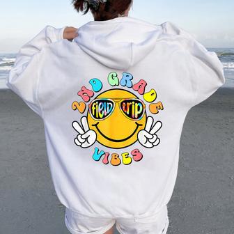 2Nd Grade School Field Trip Vibes Groovy Field Day 2024 Women Oversized Hoodie Back Print - Seseable