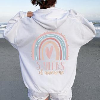 5 Years Of Awesome Girls 5Th Birthday Pink Boho Rainbow Cute Women Oversized Hoodie Back Print - Monsterry