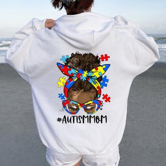 African Black Autism Mom Afro Mother Autism Awareness Women Oversized Hoodie Back Print - Seseable