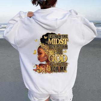 Afro Girl Melanin Black Girl Even In The Midst Of My Storm Women Oversized Hoodie Back Print | Mazezy AU