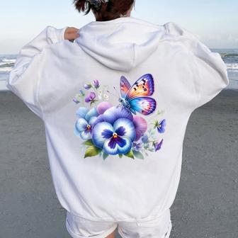 Alzheimer Viola Floral Pansy Dementi Alzheimer's Awareness Women Oversized Hoodie Back Print - Seseable