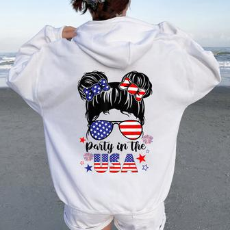 American Flag Party In Usa 4Th July Patriotic Kid Girl Women Oversized Hoodie Back Print - Monsterry CA