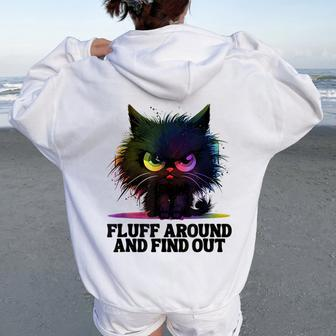 Angry Black Tie Dye Cat Fluff Around And Find Out Women Women Oversized Hoodie Back Print - Seseable