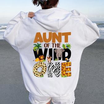 Aunt Of The Birthday Wild One Safari Boy Family Matching Women Oversized Hoodie Back Print - Monsterry UK