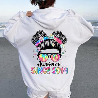 Awesome Since 2014 10 Year Old Tie Dye 10Th Birthday Girl Women Oversized Hoodie Back Print - Seseable