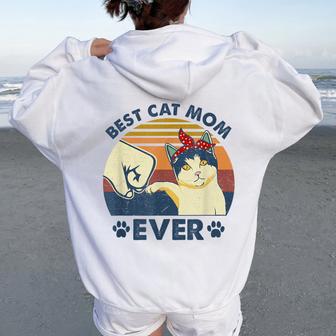 Best Cat Mom Ever Cute & Cat Lady Vintage Cat Mom Women Oversized Hoodie Back Print - Thegiftio UK