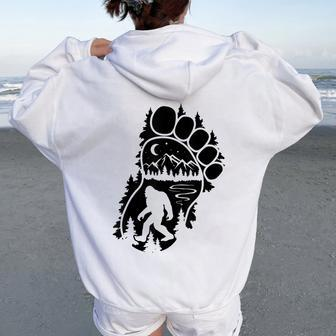 Bigfoot Sasquatch Footprint In The Mountains For Women Women Oversized Hoodie Back Print - Monsterry