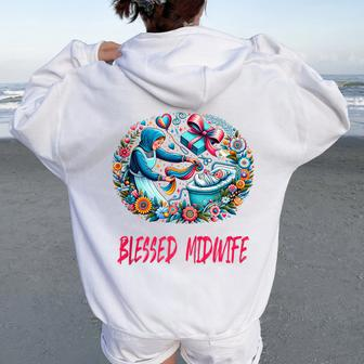 Blessed Midwife Mother's Day Vintage Nurses Week Women Oversized Hoodie Back Print - Monsterry AU