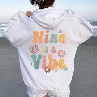 Boho Nine Is A Vibe Cute 9Th Birthday Girl Boy Women Oversized Hoodie Back Print | Mazezy