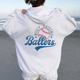 Busy Raising Ballers Baseball Mom Sport Fans Women Oversized Hoodie Back Print - Monsterry DE