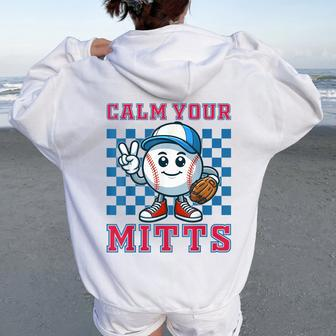 Calm Your Mitts Baseball Mom Baseball Fan Retro Game Days Women Oversized Hoodie Back Print - Monsterry UK