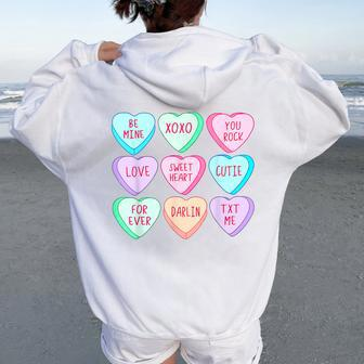 Candy Sweet Hearts Love Valentines Day Girls Women Oversized Hoodie Back Print | Mazezy
