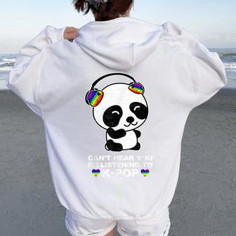 Can't Hear You I'm Listening To K-Pop Panda Gay Ally Pride Women Oversized Hoodie Back Print - Monsterry AU