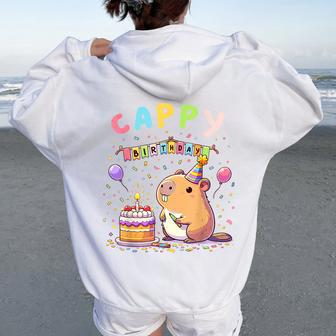Cappy Birthday Capybara Lovers Girl Boy Happy Birthday Party Women Oversized Hoodie Back Print - Seseable