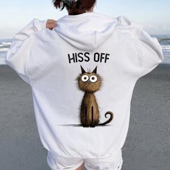 Cat Lover For Humor Hiss Off Meow Cat Women Oversized Hoodie Back Print - Monsterry UK