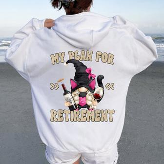 Cat And Wine Retirement Plan For Retired Cat Grandma Women Oversized Hoodie Back Print - Monsterry CA