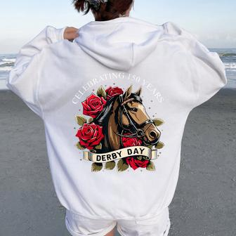 Celebrating 150 Years Derby Day Vintage Women Oversized Hoodie Back Print - Monsterry