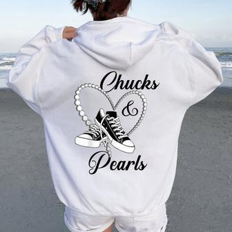 Chucks And Pearls Black 2023 For And Women Oversized Hoodie Back Print - Thegiftio UK