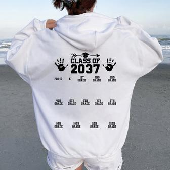 Class Of 2037 Grow With Me Handprint Pre-K 12Th Grade Women Oversized Hoodie Back Print - Monsterry CA