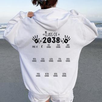 Class Of 2038 Grow With Me Pre-K To 12Th Grade Handprint Women Oversized Hoodie Back Print - Monsterry CA