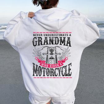 Classic Motorcycle Biker Grandma Never Underestimate A Women Oversized Hoodie Back Print | Mazezy