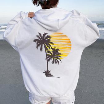 Cool Summer Vacation Sunset Beach Palm Tree Women Oversized Hoodie Back Print | Mazezy UK