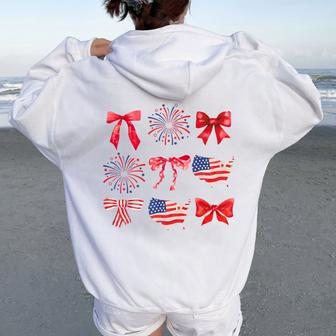 Coquette Bow 4Th Of July Usa American Patriotic Girl Women Oversized Hoodie Back Print - Monsterry AU