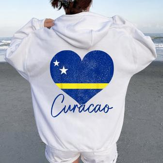 Curacao Flag Heart Caribbean Pride Women Women Oversized Hoodie Back Print - Monsterry UK
