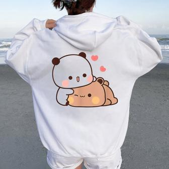 Cute Bubu Dudu Panda Bears Couple Love Bubu And Dudu Women Oversized Hoodie Back Print | Mazezy DE