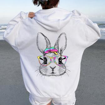 Cute Bunny Rabbit Face Tie Dye Glasses Girl Happy Easter Day Women Oversized Hoodie Back Print - Monsterry AU