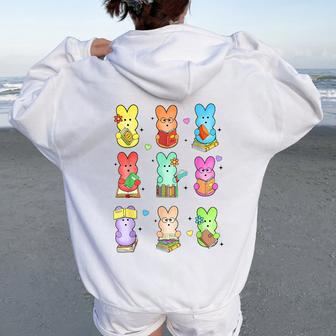 Cute Bunny Reading Teacher Easter Day Teaching Book Lovers Women Oversized Hoodie Back Print | Mazezy UK