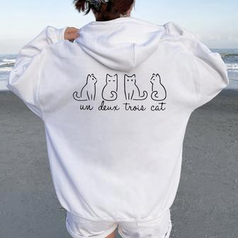 Cute Cat Lover Un Deux Trois Cat Mom Cat Dad Rescue Women Oversized Hoodie Back Print - Seseable