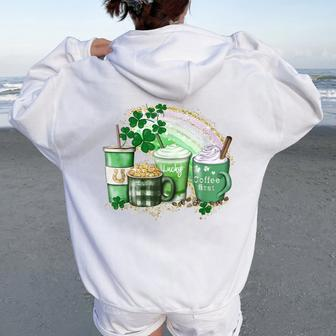 Cute Coffee St Patrick's Day Lucky Latte Green Costume Women Oversized Hoodie Back Print - Seseable