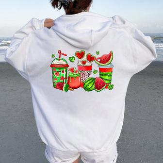 Cute Cups Of Iced Coffee Watermelon Tropical Summer Vacation Women Oversized Hoodie Back Print - Monsterry UK