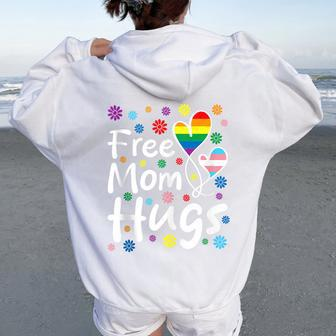 Cute Free Mom Hugs Gay Pride Transgender Rainbow Flag Women Oversized Hoodie Back Print - Thegiftio UK