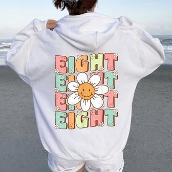 Cute Groovy 8Th Birthday Party Daisy Flower Eight Year Old Women Oversized Hoodie Back Print - Monsterry CA