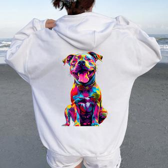 Cute Rainbow Pitbull Mom Dog Lover Pit Bull Owner Women's Women Oversized Hoodie Back Print - Seseable