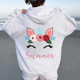 Cute Summer Magical Floral Unicorn For Girls Women Oversized Hoodie Back Print - Monsterry AU