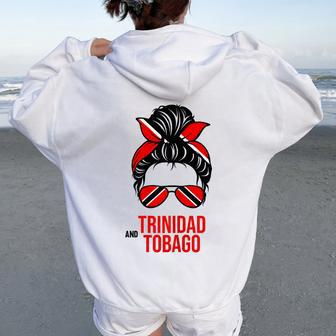 Cute Trinidad And Tobago Messy Bun Trinidadian Wife Mom Girl Women Oversized Hoodie Back Print - Monsterry CA