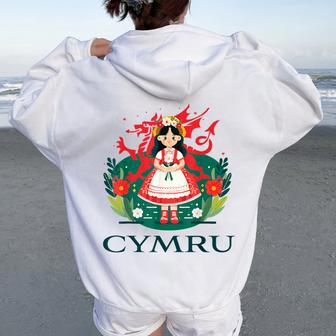 Cymru Wales Red Welsh Dragon Girls Women Oversized Hoodie Back Print - Thegiftio UK