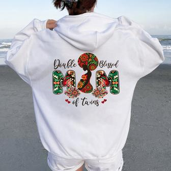 Double Blessed Mom Of Twins Woman Junenth Mother's Day Women Oversized Hoodie Back Print - Monsterry AU