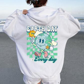 Earth Day Groovy Everyday Checkered Environment 54Th Anni Women Oversized Hoodie Back Print | Mazezy