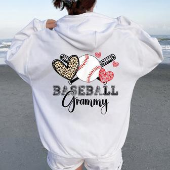Family Baseball Grammy Heart Baseball Grandma Women Oversized Hoodie Back Print - Monsterry