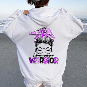 Fibromyalgia Awareness Messy Bun Women Women Oversized Hoodie Back Print - Monsterry CA