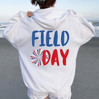 Field Day Red White And Blue Student Teacher Women Oversized Hoodie Back Print - Seseable