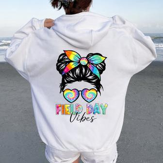 Field Day Vibes Messy Bun Field Day 2024 Girls Student Women Oversized Hoodie Back Print - Seseable