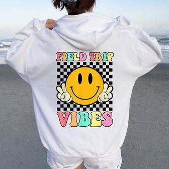 Field Trip Vibes Face Smile Retro Groovy Field Day 2024 Women Oversized Hoodie Back Print | Mazezy