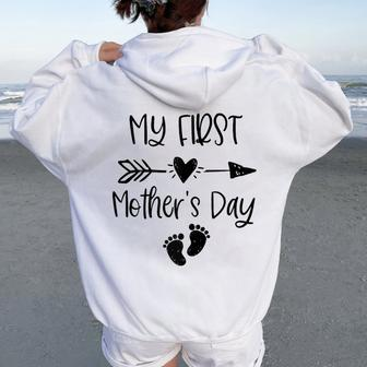 My First Mother's Day For New Mom Pregnancy Announcement Women Oversized Hoodie Back Print | Mazezy