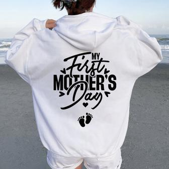 My First Pregnancy Announcement Mom To Be 2024 Women Oversized Hoodie Back Print - Seseable