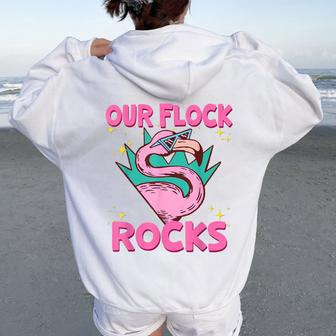 Our Flock Rocks Flamingo Matching Family Vacation Group Women Oversized Hoodie Back Print - Monsterry DE